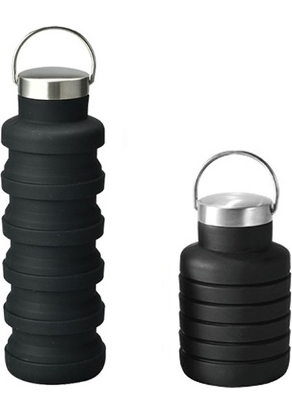 500ML Açık Hava Spor Silikon Teskopik Fincan Taşınabilir Katlanabilir Seyahat Su Su Isıtıcısı Black Handle Lid (Yurt Dışından)