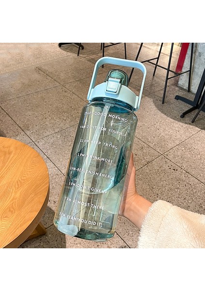 GYBL4503 2000ML Large-Capacity Outdoor Sports Water Bottle With Straw, Spec: Green+3d Stickers (Yurt Dışından)