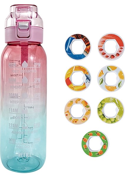 1000ML Large Capacity Fruity Water Bottle With 7 Flavor Rings Straw Drinking Cup Tritan Flavored Water Mug (Yurt Dışından)