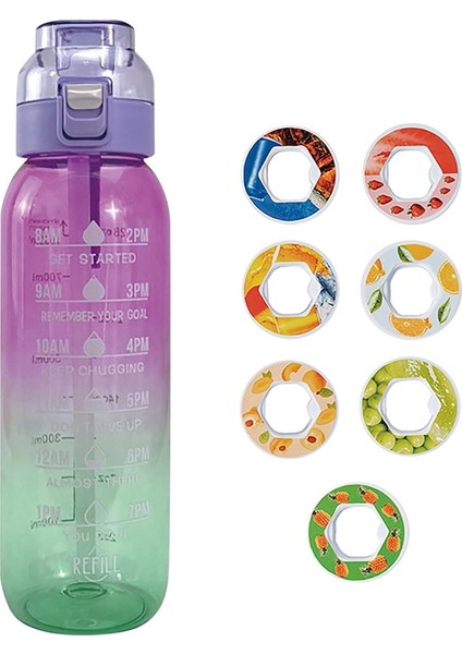 1000ML Large Capacity Fruity Water Bottle With 7 Flavor Rings Straw Drinking Cup Tritan Flavored Water Mug (Yurt Dışından)