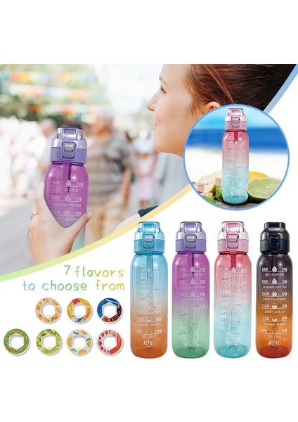 1000ML Large Capacity Fruity Water Bottle With 7 Flavor Rings Straw Drinking Cup Tritan Flavored Water Mug (Yurt Dışından) fırsatları