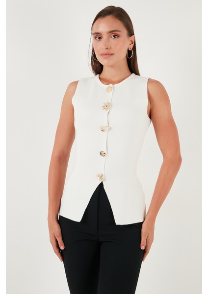 Premium Regular Fit Bisiklet Yaka Düğme Detaylı Yelek Bayan Yelek 680YE00043