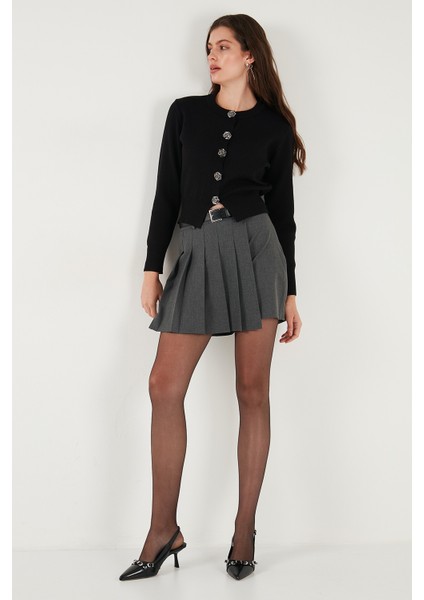 Premium Regular Fit Yuvarlak Yaka Crop Triko Hırka Bayan Hırka 680HI00110 modelleri