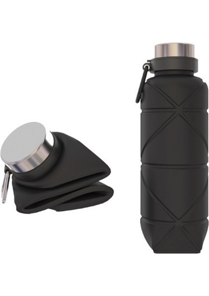 700ML Açık Silikon Katlanır Su Kupası Teskopik Su Şişesi Seyahat Içme Kupası Karabinli 700ML Black (Yurt Dışından)