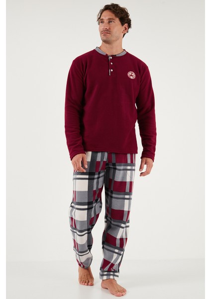 Ekoseli Regular Fit Düğmeli Bisiklet Yaka Kışlık Polar Pijama Takımı Erkek Pijama Takımı 60961008 fiyatları