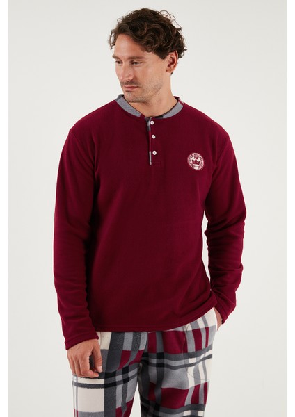 Ekoseli Regular Fit Düğmeli Bisiklet Yaka Kışlık Polar Pijama Takımı Erkek Pijama Takımı 60961008 fırsatları