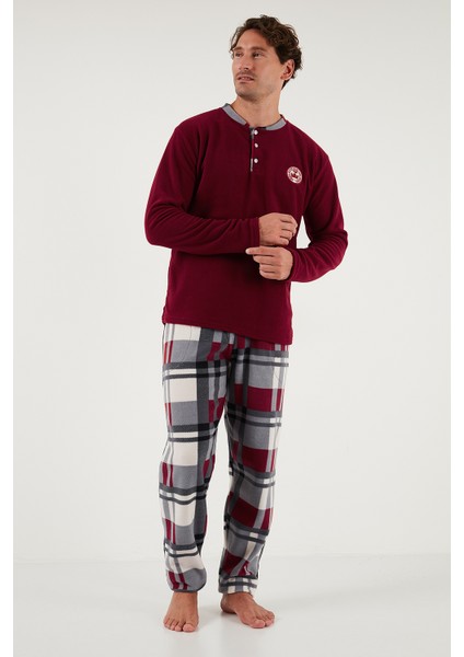 Ekoseli Regular Fit Düğmeli Bisiklet Yaka Kışlık Polar Pijama Takımı Erkek Pijama Takımı 60961008 indirimleri