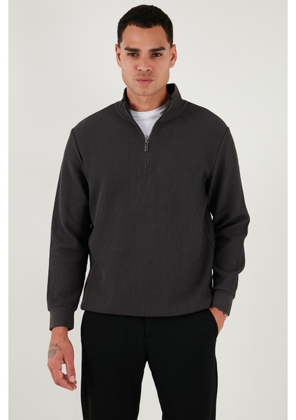 Pamuklu Regular Fit Yarım Fermuarlı Dik Yaka Sweat Erkek Sweat 5905716 modelleri