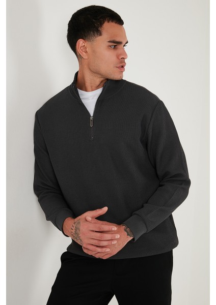 Pamuklu Regular Fit Yarım Fermuarlı Dik Yaka Sweat Erkek Sweat 5905716 indirimleri