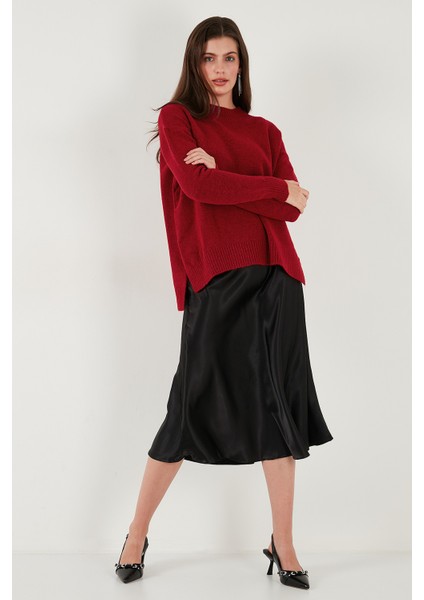 Rahat Kesim Yırtmaç Detaylı Bisiklet Yaka Kazak Bayan Kazak 4616142Y modelleri