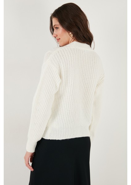 Premium Regular Fit V Yaka Fiyonk Bağlama Detaylı Örgü Desenli Triko Hırka Bayan Hırka 680KZ1947