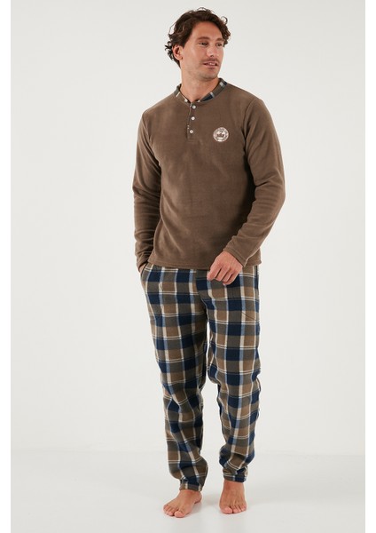 Ekoseli Regular Fit Düğmeli Bisiklet Yaka Kışlık Polar Pijama Takımı Erkek Pijama Takımı 60961008 fiyatları