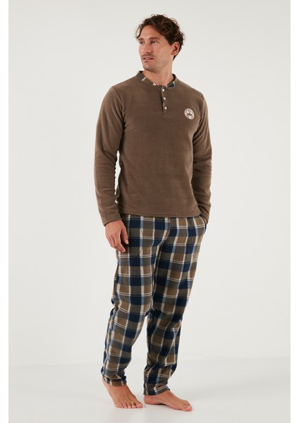 Ekoseli Regular Fit Düğmeli Bisiklet Yaka Kışlık Polar Pijama Takımı Erkek Pijama Takımı 60961008 fırsatları