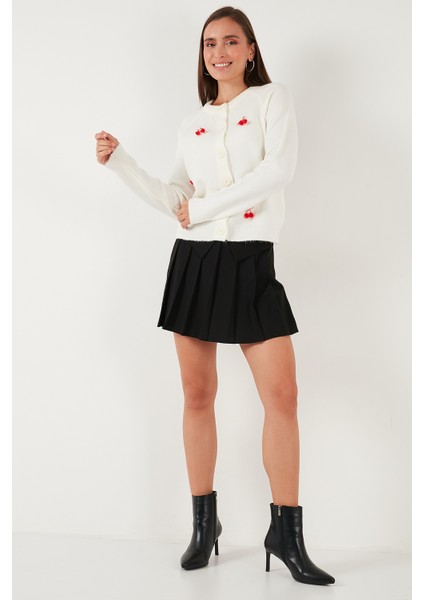 Premium Regular Fit Bisiklet Yaka Kiraz Süslemeli Hırka Bayan Hırka 6802939A fiyatları