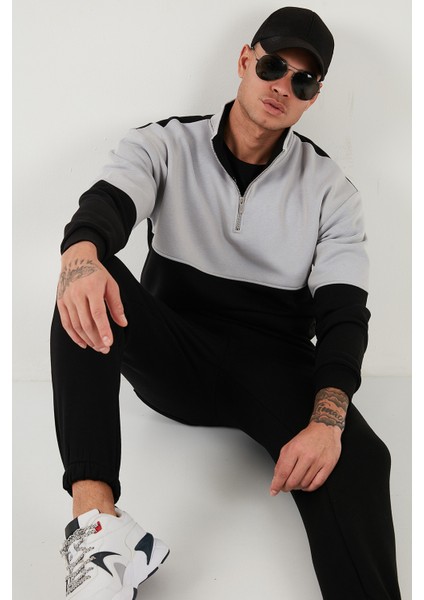 Renk Bloklu Regular Fit Yarım Fermuarlı Dik Yaka Sweat Erkek Sweat 5905719