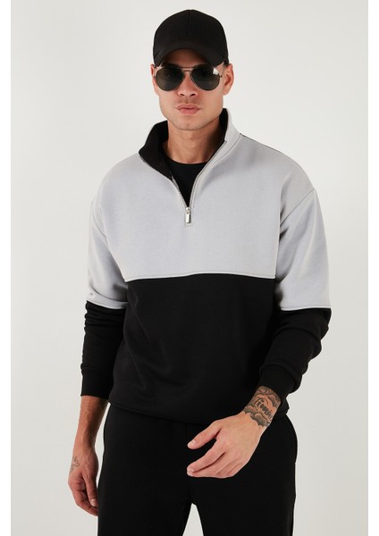 Renk Bloklu Regular Fit Yarım Fermuarlı Dik Yaka Sweat Erkek Sweat 5905719 modelleri