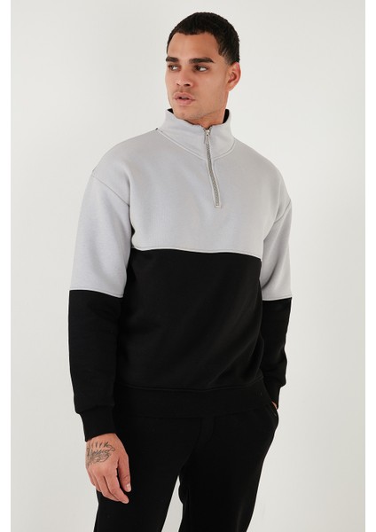 Renk Bloklu Regular Fit Yarım Fermuarlı Dik Yaka Sweat Erkek Sweat 5905719 fırsatları