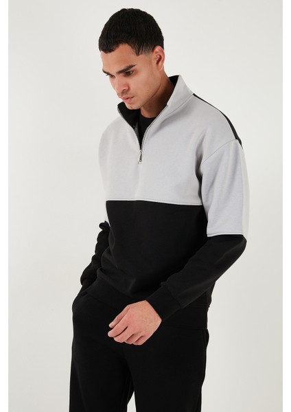 Renk Bloklu Regular Fit Yarım Fermuarlı Dik Yaka Sweat Erkek Sweat 5905719 indirimleri