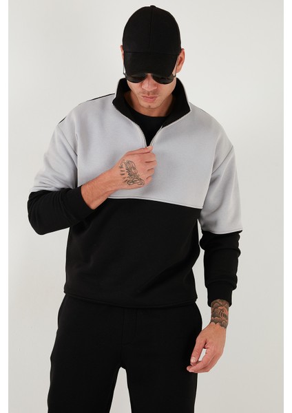 Renk Bloklu Regular Fit Yarım Fermuarlı Dik Yaka Sweat Erkek Sweat 5905719