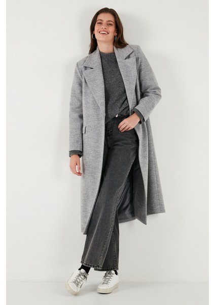 Yün Karışımlı Oversize Kruvaze Yaka Yırtmaçlı Uzun Kaşe Kaban Bayan Kaban 6810235 fırsatları