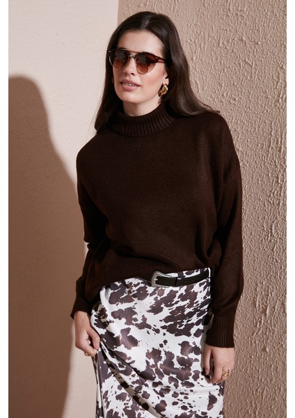 Premium Oversize Fit Balıkçı Yaka Yumuşak Dokulu Triko Kazak Bayan Kazak 680KZ00469