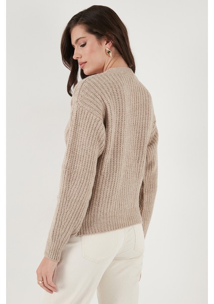 Premium Regular Fit V Yaka Fiyonk Bağlama Detaylı Örgü Desenli Triko Hırka Bayan Hırka 680KZ1947