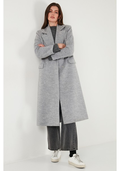 Yün Karışımlı Oversize Kruvaze Yaka Yırtmaçlı Uzun Kaşe Kaban Bayan Kaban 6810235 indirimleri