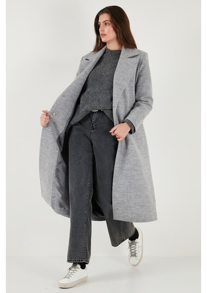 Yün Karışımlı Oversize Kruvaze Yaka Yırtmaçlı Uzun Kaşe Kaban Bayan Kaban 6810235