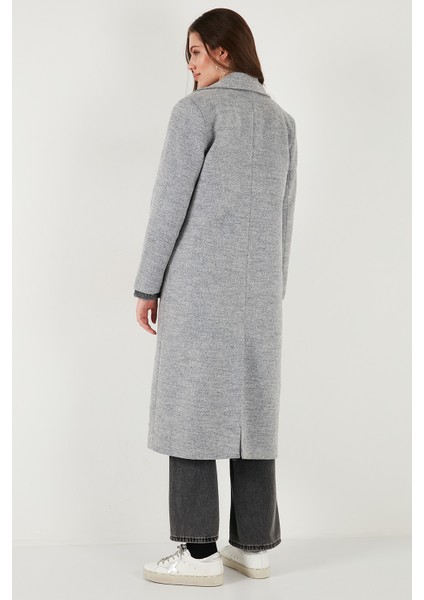 Yün Karışımlı Oversize Kruvaze Yaka Yırtmaçlı Uzun Kaşe Kaban Bayan Kaban 6810235