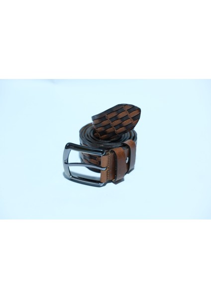 %100 Deri 4 cm Tbk 010 Taba Kahverengi Desenli