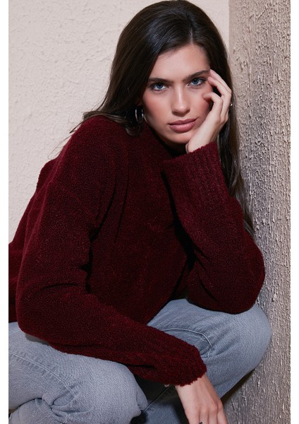 Regular Fit Dik Yaka Yumuşak Dokulu Triko Kazak Bayan Kazak 4616222 fırsatları