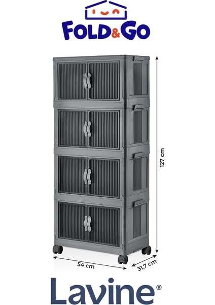 Lavine Fold&go 4'lü Portatif Organizer Tekerlekli Dolap Çok Amaçlı Kapaklı Katlanır ”Antrasit” fiyatları