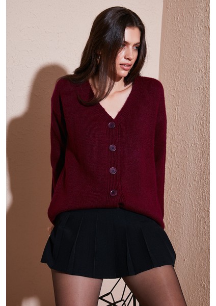 Regular Fit V Yaka Düğmeli Triko Hırka Bayan Hırka 4616229