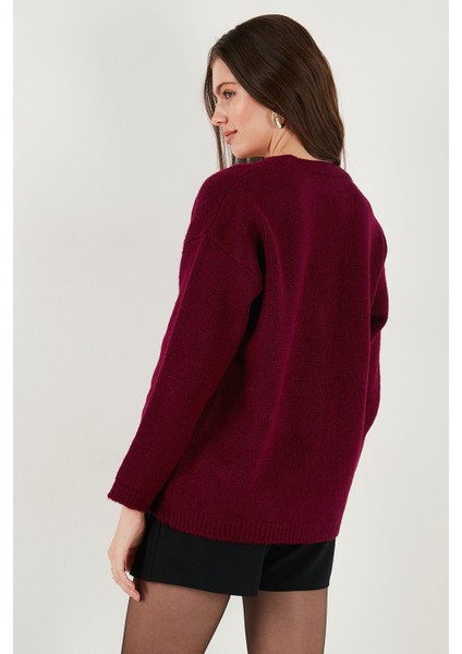 Regular Fit V Yaka Düğmeli Triko Hırka Bayan Hırka 4616229