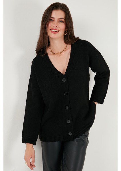 Regular Fit V Yaka Düğmeli Triko Hırka Bayan Hırka 4616229 fiyatları