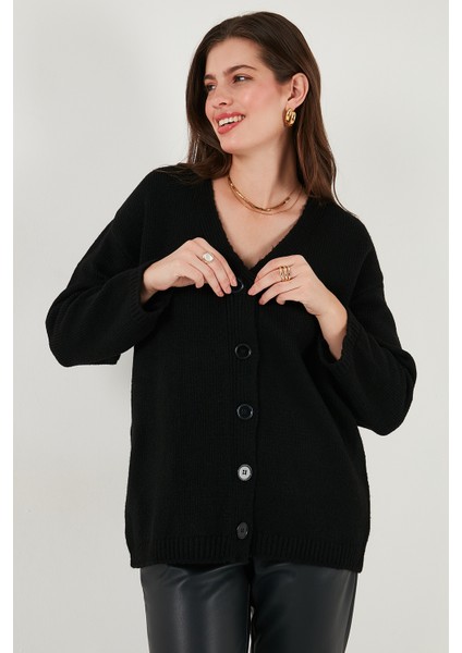 Regular Fit V Yaka Düğmeli Triko Hırka Bayan Hırka 4616229 indirimleri