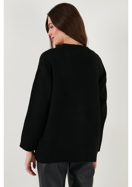 Regular Fit V Yaka Düğmeli Triko Hırka Bayan Hırka 4616229