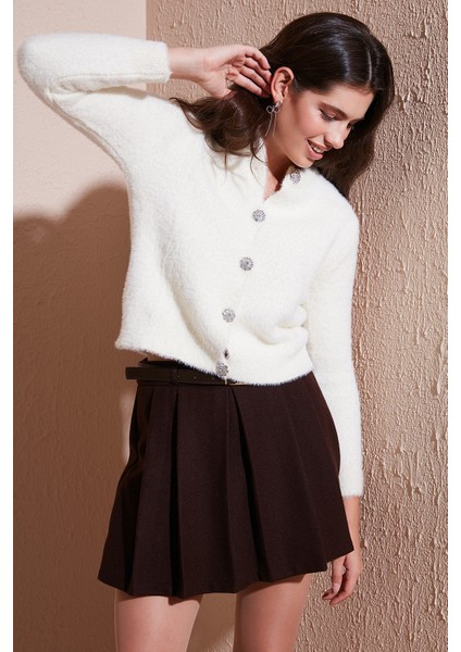 Fitted Fit Bisiklet Yaka Yumuşak Dokulu Crop Hırka Bayan Hırka 4615559