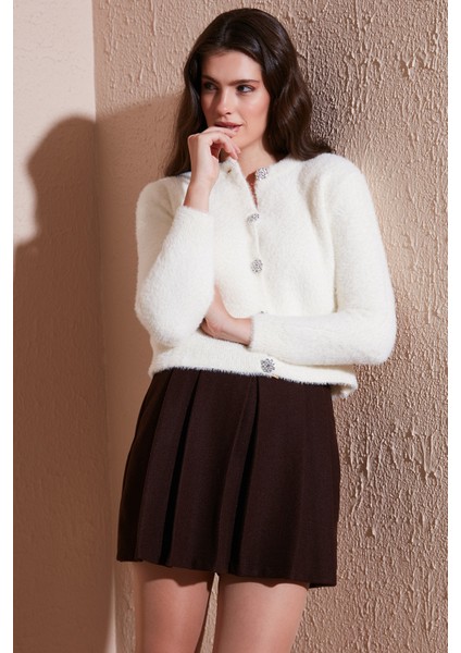 Fitted Fit Bisiklet Yaka Yumuşak Dokulu Crop Hırka Bayan Hırka 4615559 fiyatları