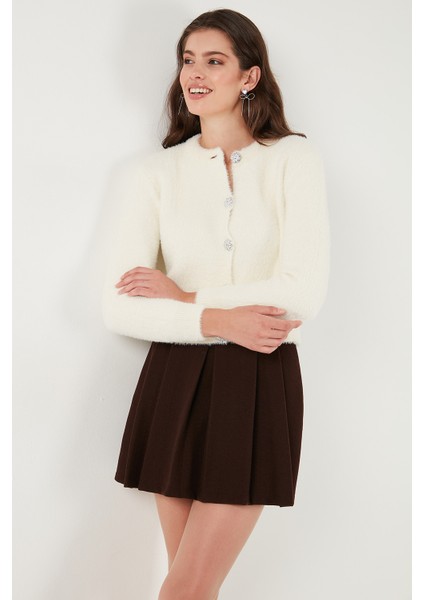 Fitted Fit Bisiklet Yaka Yumuşak Dokulu Crop Hırka Bayan Hırka 4615559