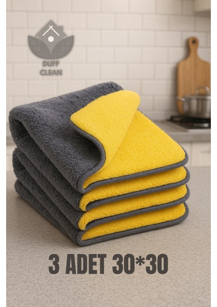 3 Adet Mikrofiber Biyeli Kalın Çift Taraflı Araç Kurulama Havlusu ve Cila Bezi 30 X30CM Sarı- Gri