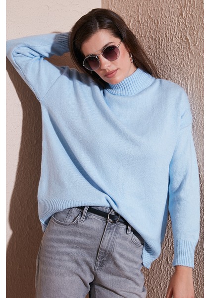 Premium Oversize Fit Balıkçı Yaka Yumuşak Dokulu Triko Kazak Bayan Kazak 680KZ00469