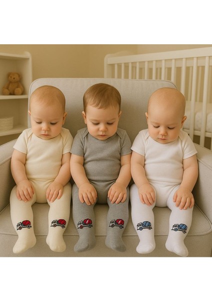 3lü Unisex Bebek & Çocuk Pamuklu Külotlu Çorap Renkli Araba Desenli fiyatları