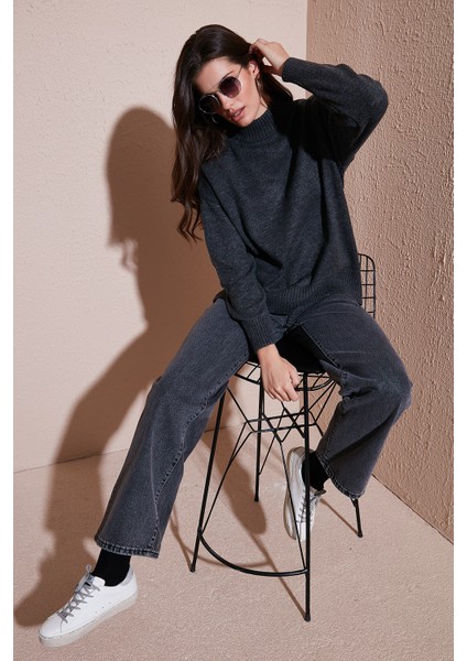 Premium Oversize Fit Balıkçı Yaka Yumuşak Dokulu Triko Kazak Bayan Kazak 680KZ00469 fiyatları