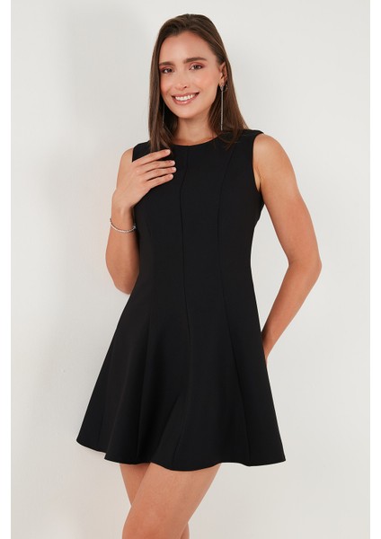 Regular Fit Bisiklet Yaka Volanlı Mini Boy Elbise Bayan Elbise 6525647 modelleri