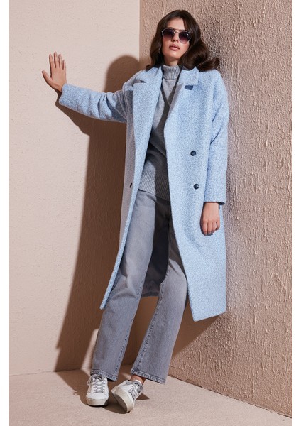 Oversize Fit Mono Yaka Düğmeli Buklet Uzun Kaşe Kaban Bayan Kaban 6810236 modelleri