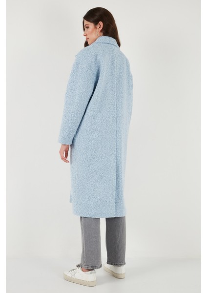 Oversize Fit Mono Yaka Düğmeli Buklet Uzun Kaşe Kaban Bayan Kaban 6810236