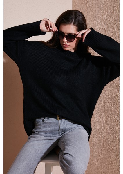 Regular Fit Bisiklet Yaka Basic Triko Kazak Bayan Kazak 4616213