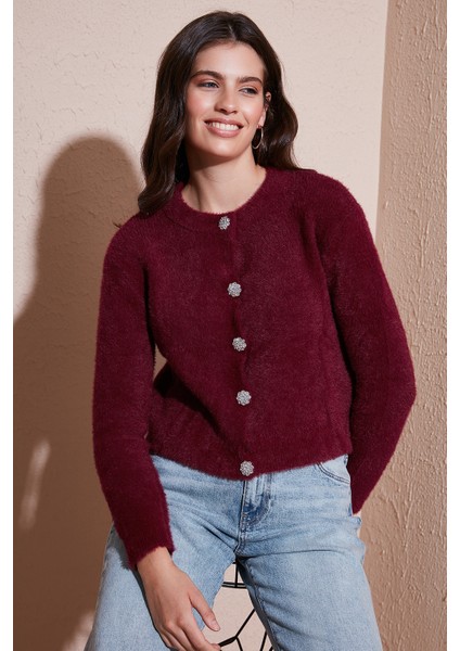 Fitted Fit Bisiklet Yaka Yumuşak Dokulu Crop Hırka Bayan Hırka 4615559