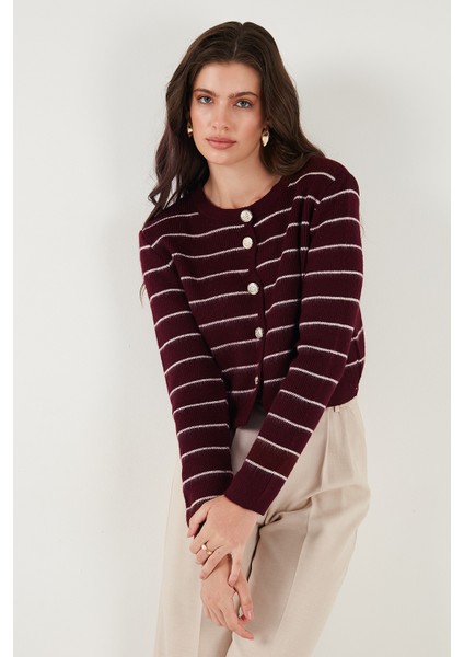 Standart Fit Çizgili Yumuşak Dokulu Crop Triko Hırka Bayan Hırka 4615551